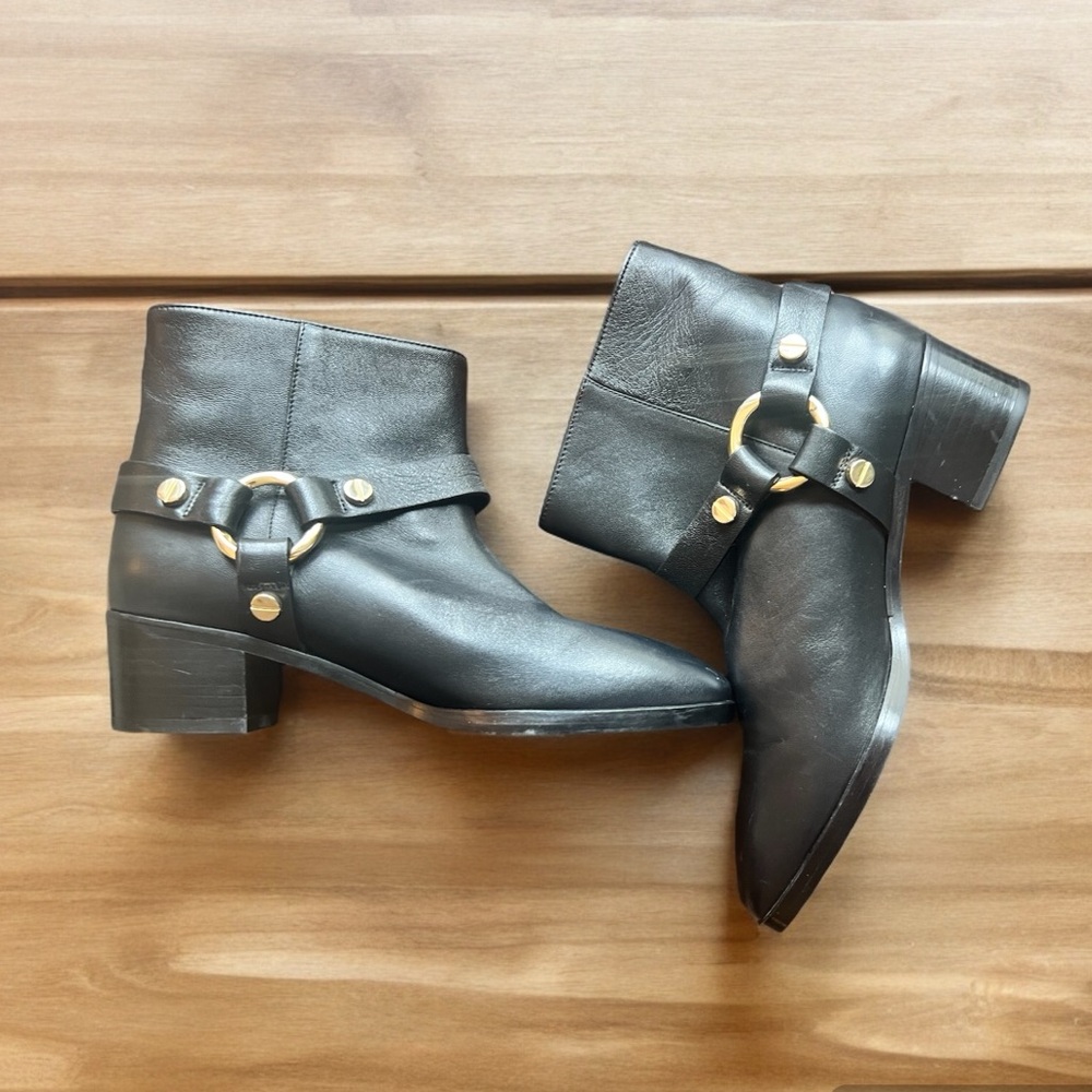 Stuart Weitzman Black Leather Moto Boots - size 7 NWOT